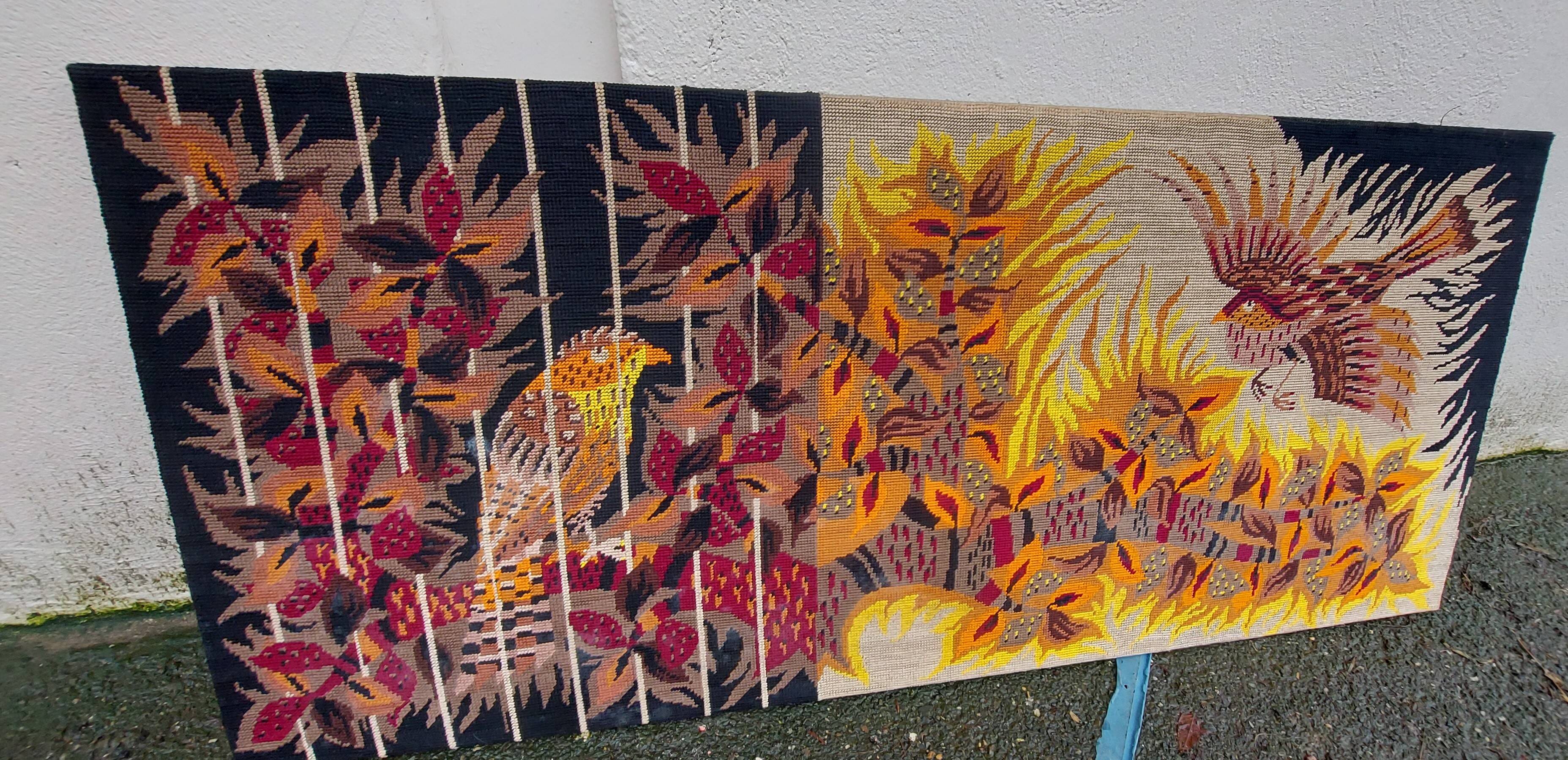 Vintage psychedelic bird painting 1970 Lurcat