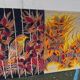 Tableau aux oiseaux vintage psychédélique 1970 Lurcat