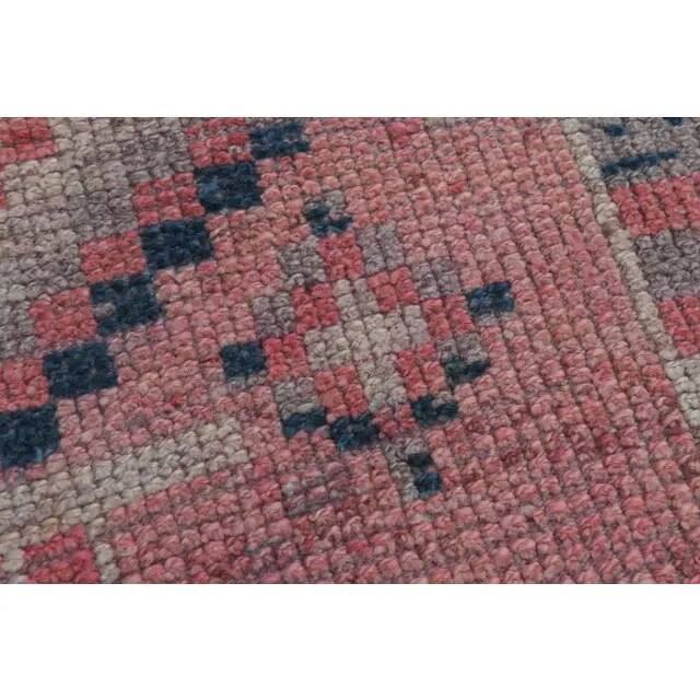 1970s Vintage Turkish Handmade Wool & Cotton Pink Runner Rug 75x318