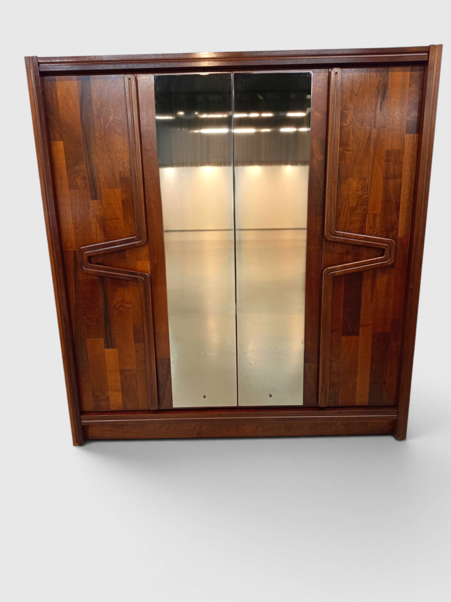 Modernist mahogany wardrobe with smoked mirrors (late 1970s)
