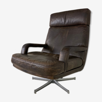 Fauteuil pivotant vintage en cuir et acier, années 1970