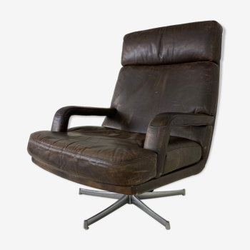 Vintage leather and steel swivel chair, 1970s