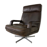 Vintage leather and steel swivel chair, 1970s