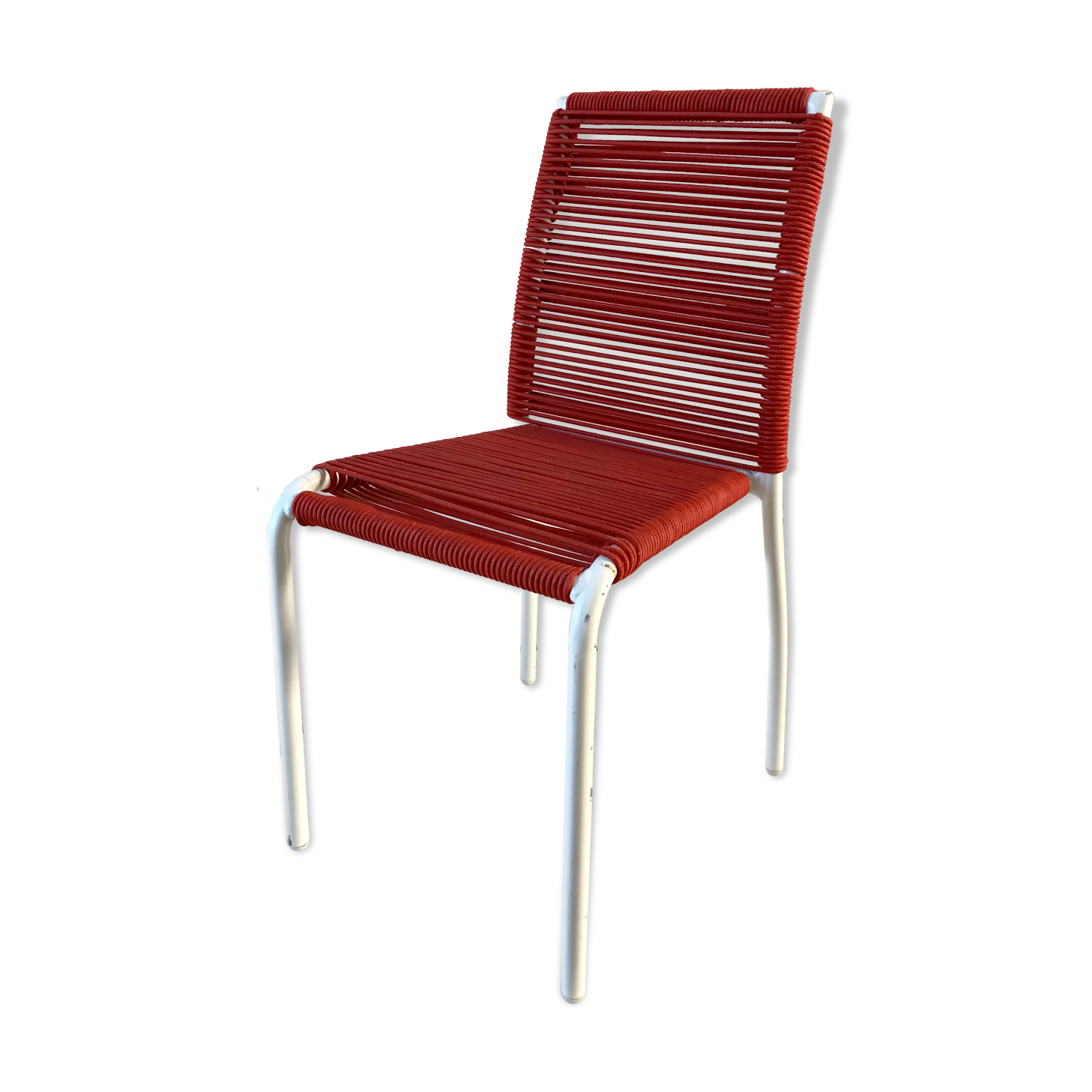 Red children's chair in rope 60s-70s