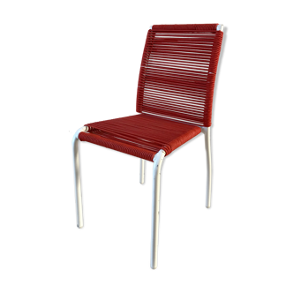 Chaise enfant rouge en corde années 60-70