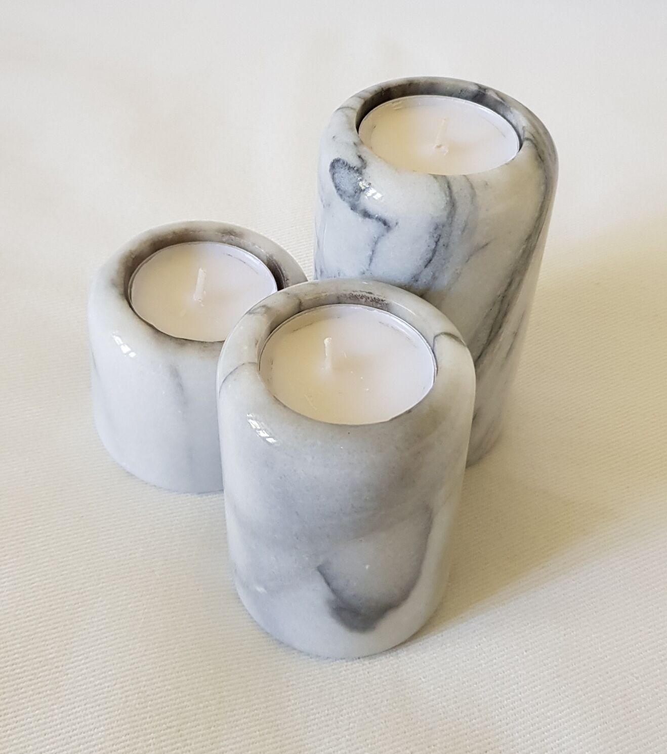 Set of 3 marble candle holders