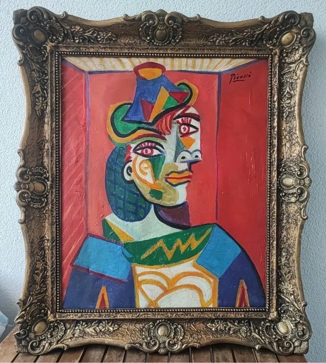 Portrait cubiste vintage d'une femme au chapeau, huile sur toile, rue Picasso