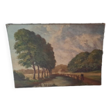 Old oil painting countryside scene