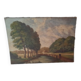 Old oil painting countryside scene