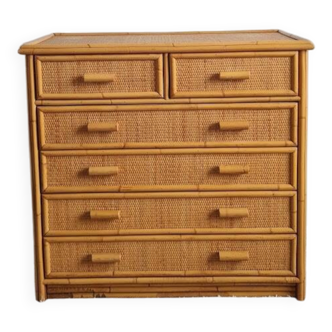 Vintage rattan chest of drawers from the 1970s.