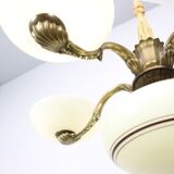 Lustre Art nouveau en laiton et verre, 1910s