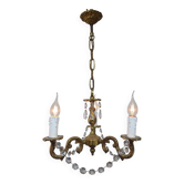 Lustre 3 lumières bronze et cristal