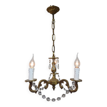 Lustre 3 lumières bronze et cristal
