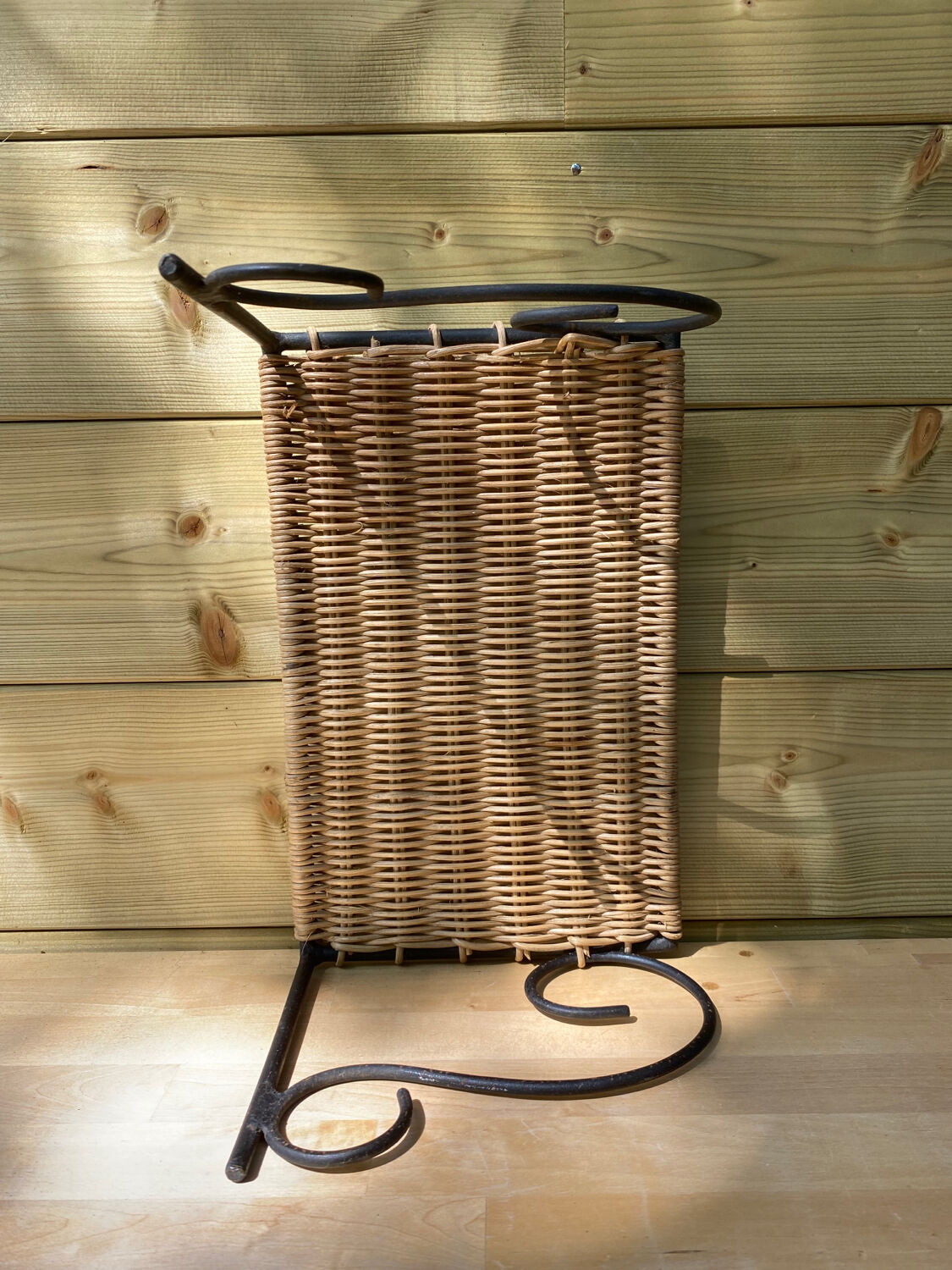 Wicker and metal shelf, 50s