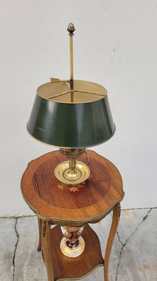 Guéridon selette table d'appoint style Louis XV em marqueterie et bois de rose décorées- 1900s