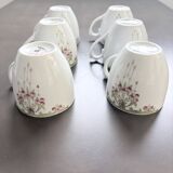 Service of 6 Fine Porcelain Cups with Art Nouveau Rose Decoration