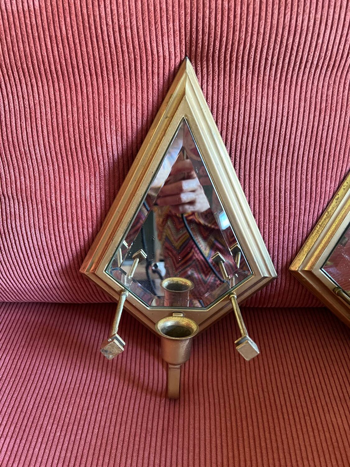 Set of 2 vintage wall lights with integrated candle holder and bis mirror