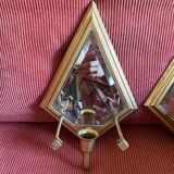 Set of 2 vintage wall lights with integrated candle holder and bis mirror