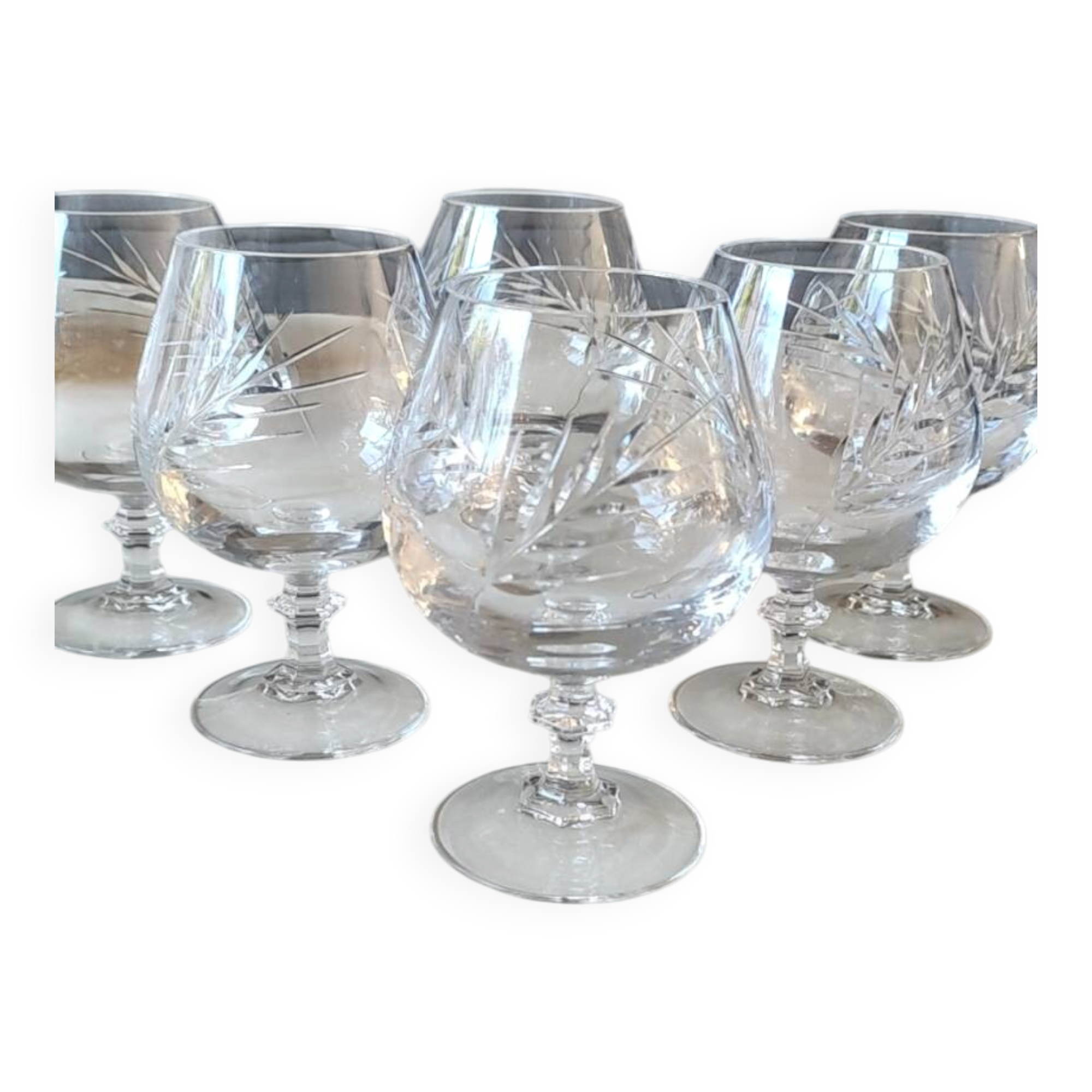 Set of 6 Cognac Glasses. Fleury/Arques Crystal Model. Wheat Ears Design