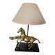 Lampe "Cheval" en laiton et socle bois