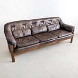 Ensemble brutaliste de canapé et chaise longue en cuir par Hain & Thome 1970