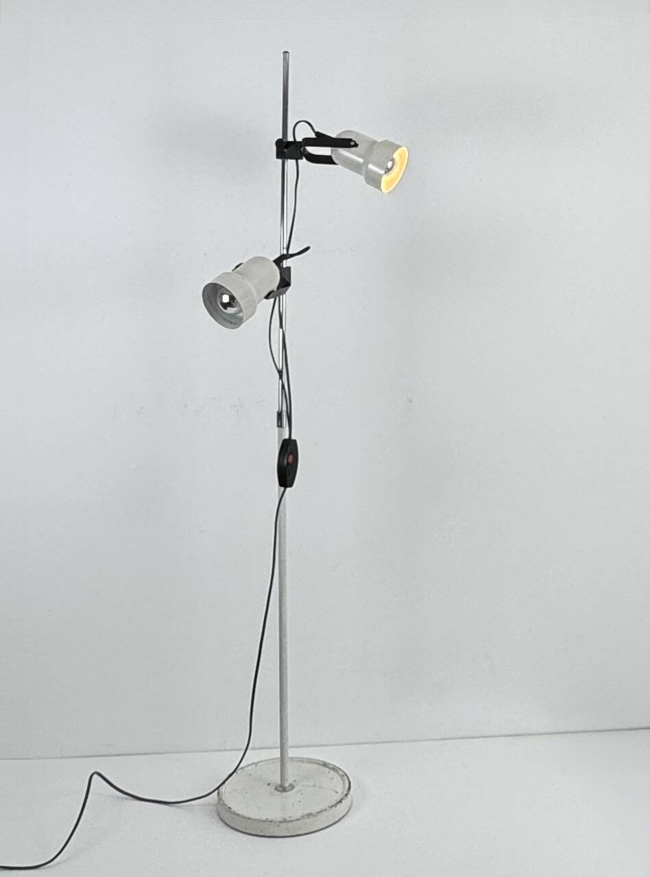 Vintage adjustable floor lamp, matte white lacquered metal and chrome, France 1970.