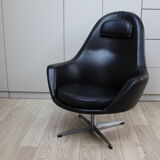 Fauteuil pivotant vintage en similicuir noir par Pastoe 60s