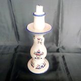 Old Rouen style earthenware candle holder decorated with flower basket 25 cm