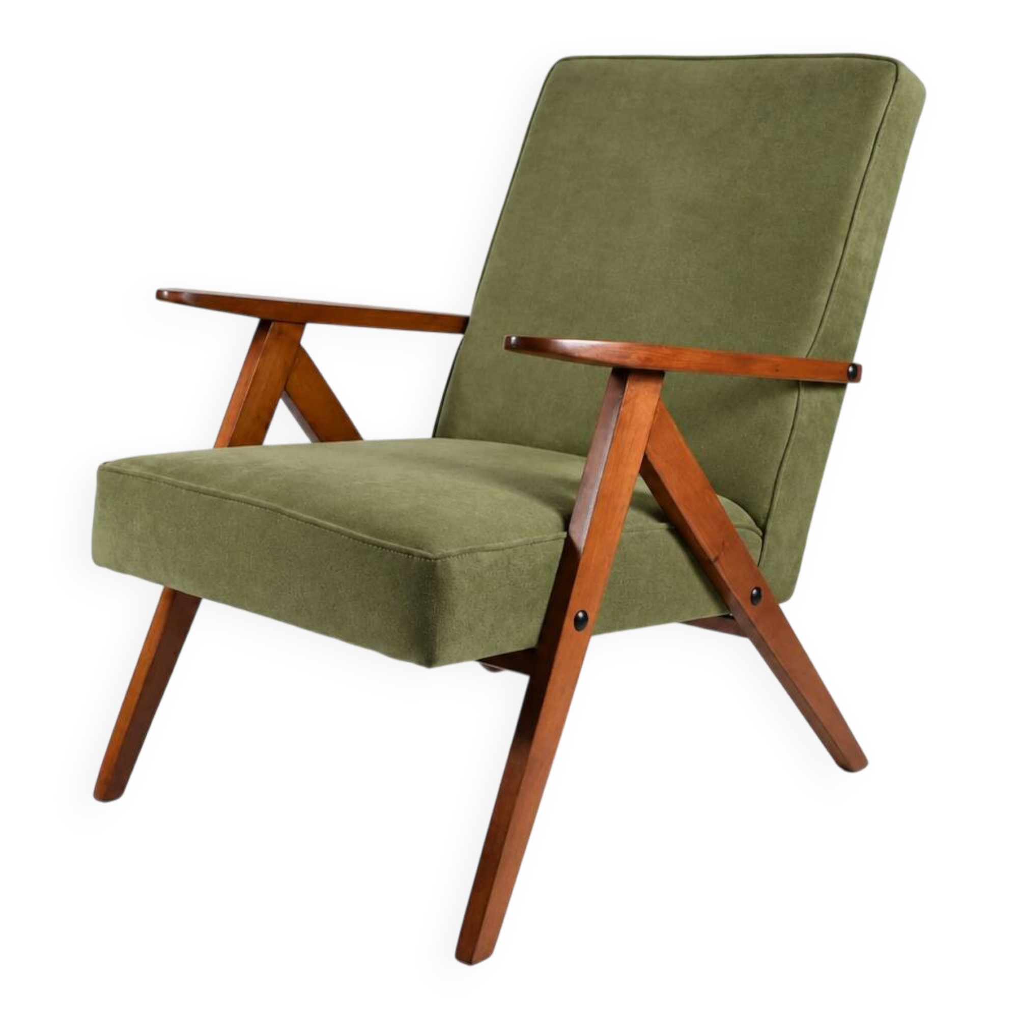 Fauteuil vintage B-310 Var des années 60 en velours vert olive