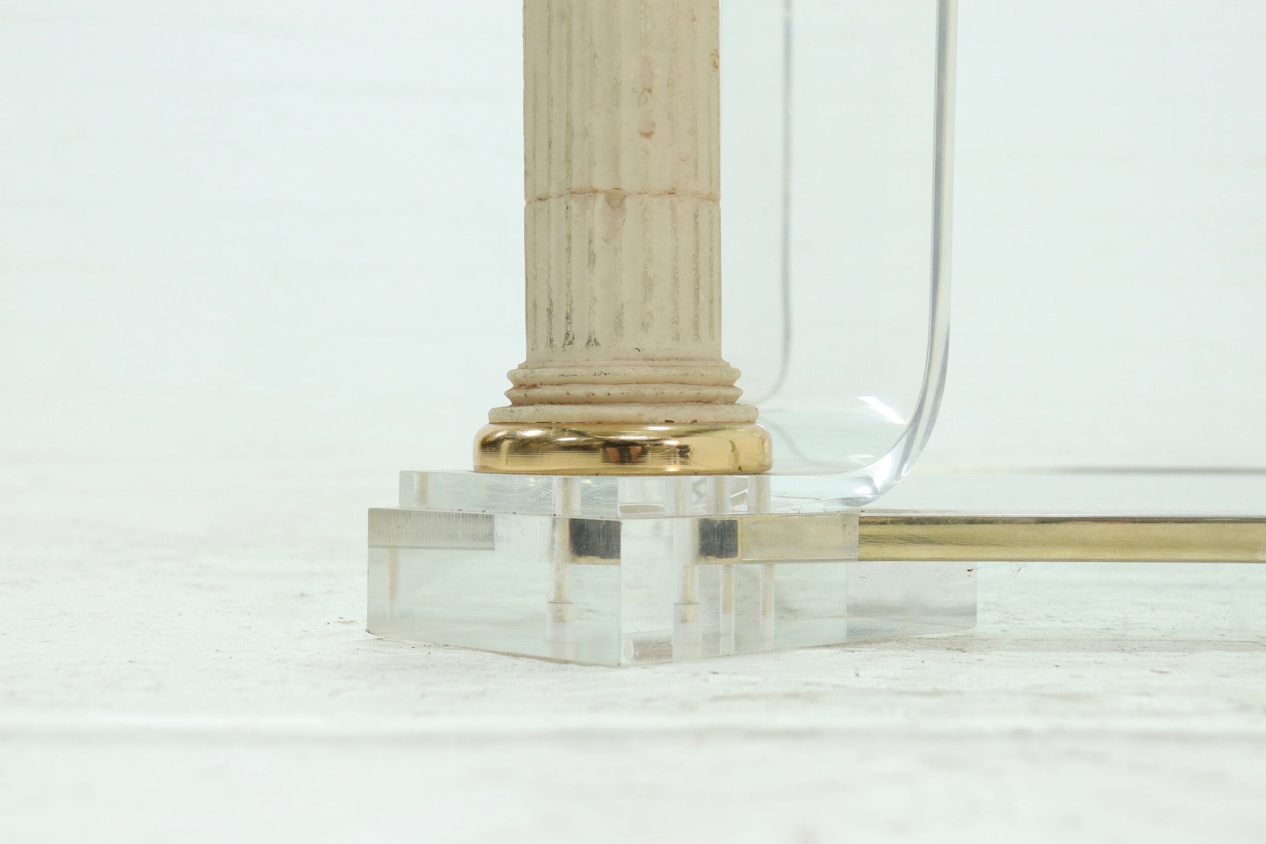 Two Tier Regency Lucite & Glass Pedestal Coffee table 1980s