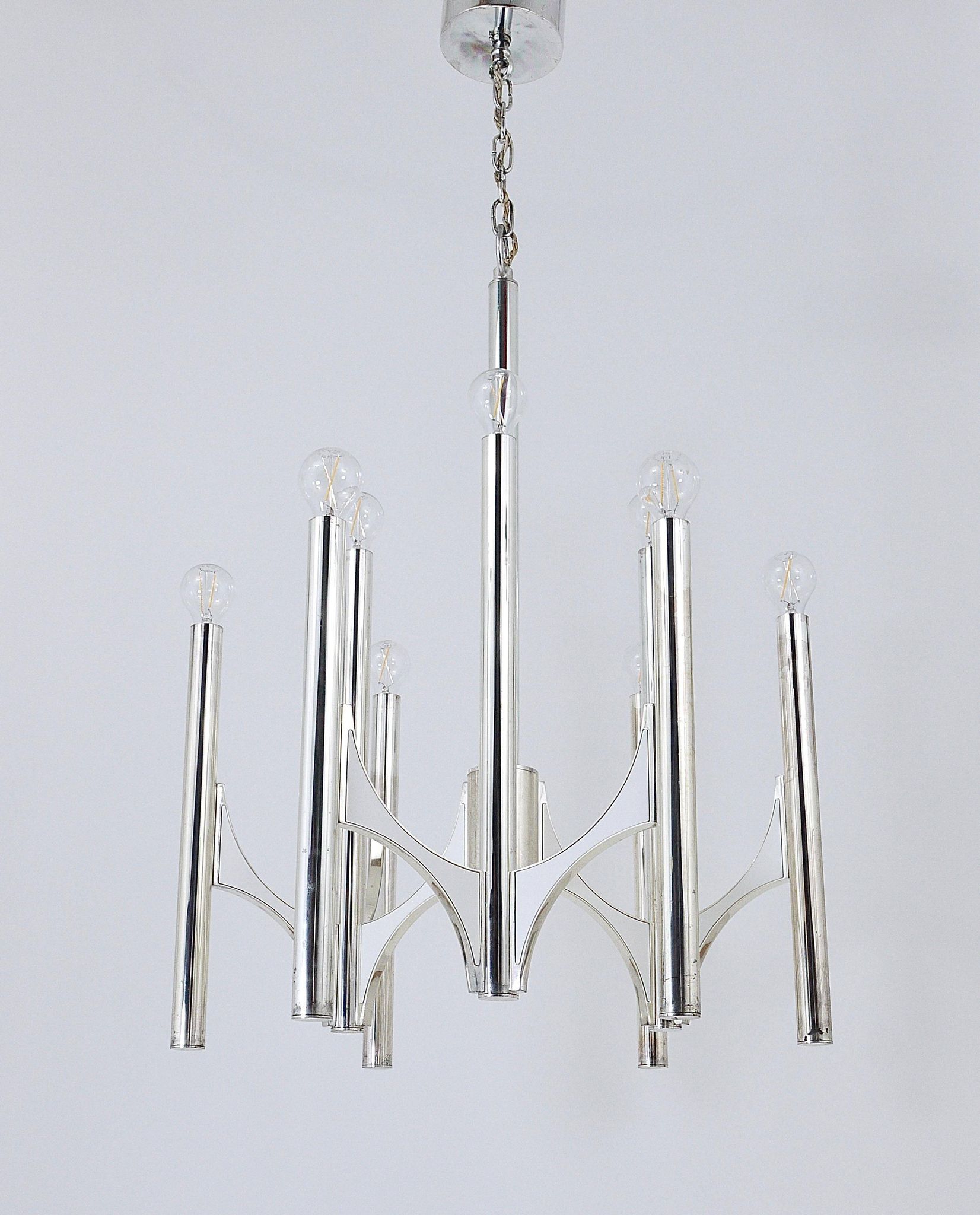 Lustre Milieu du Siècle Gaetano Sciolari Sirius Argenté, Lightolier, Italie