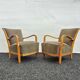 Chaises en bois d'orme art déco du milieu du siècle avec tapisserie fendi, 1940