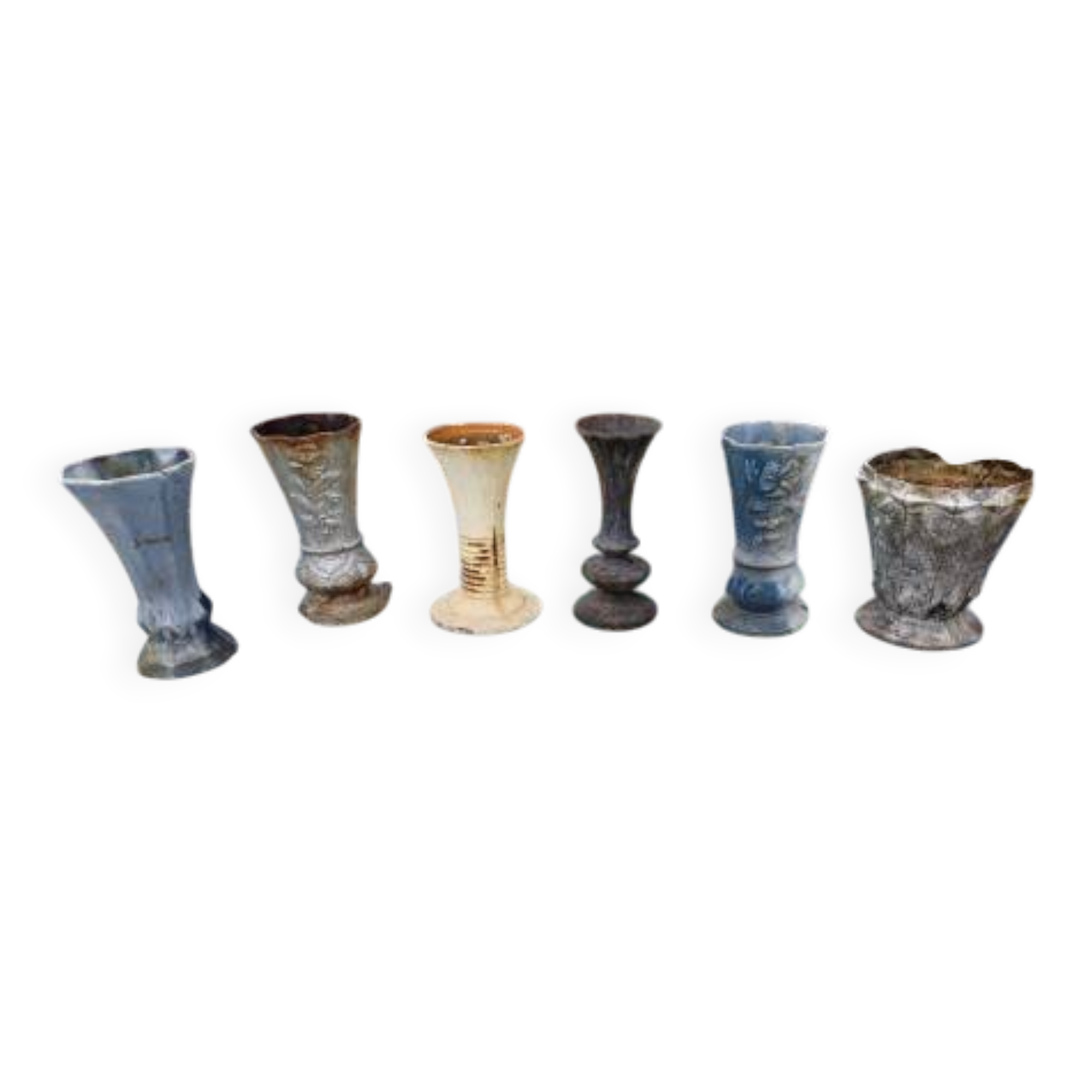 Set of 6 cast iron vases from 1900 from Charleville-Mézières
