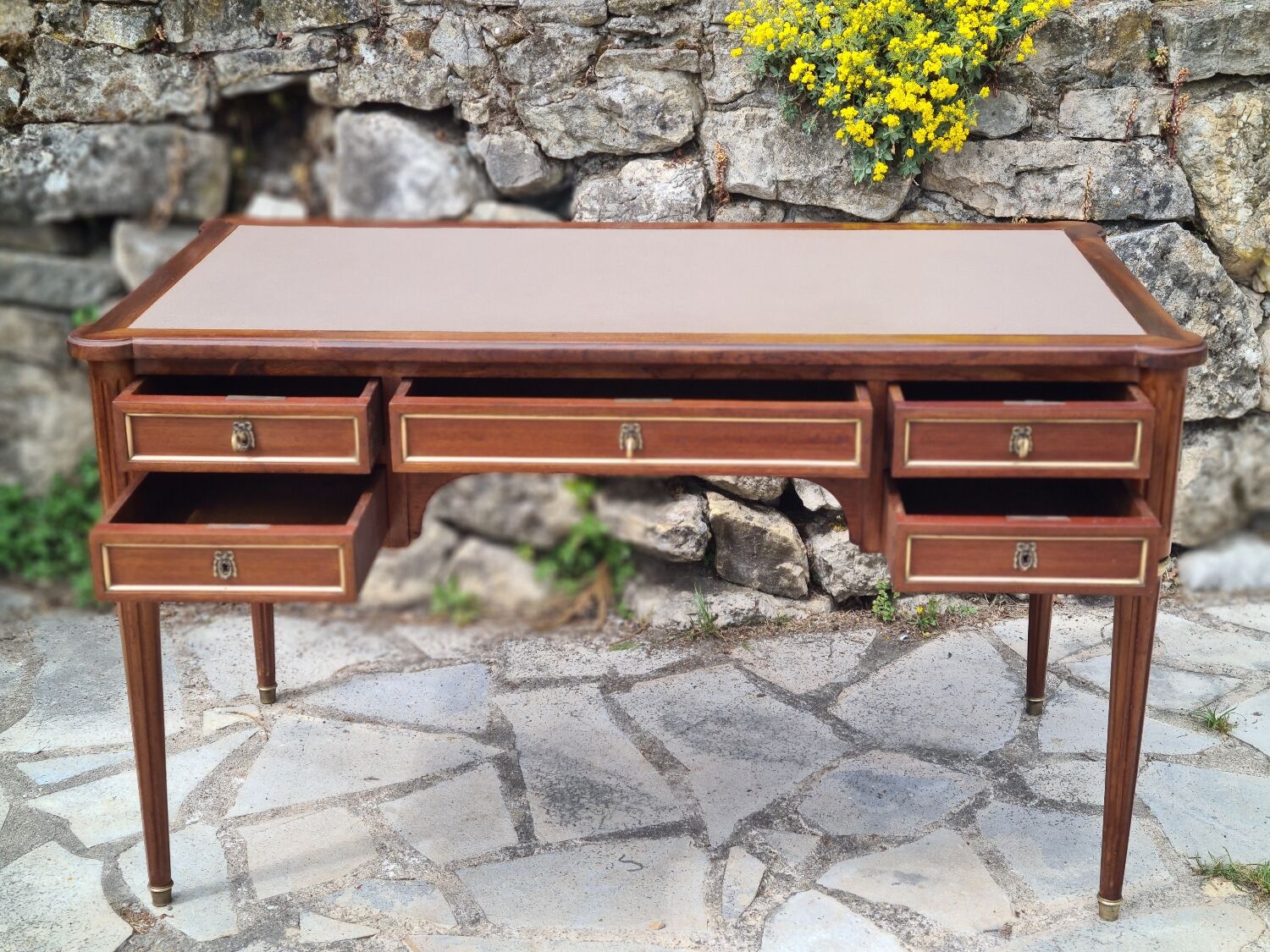 Double-sided mahogany flat desk in louis xvi style