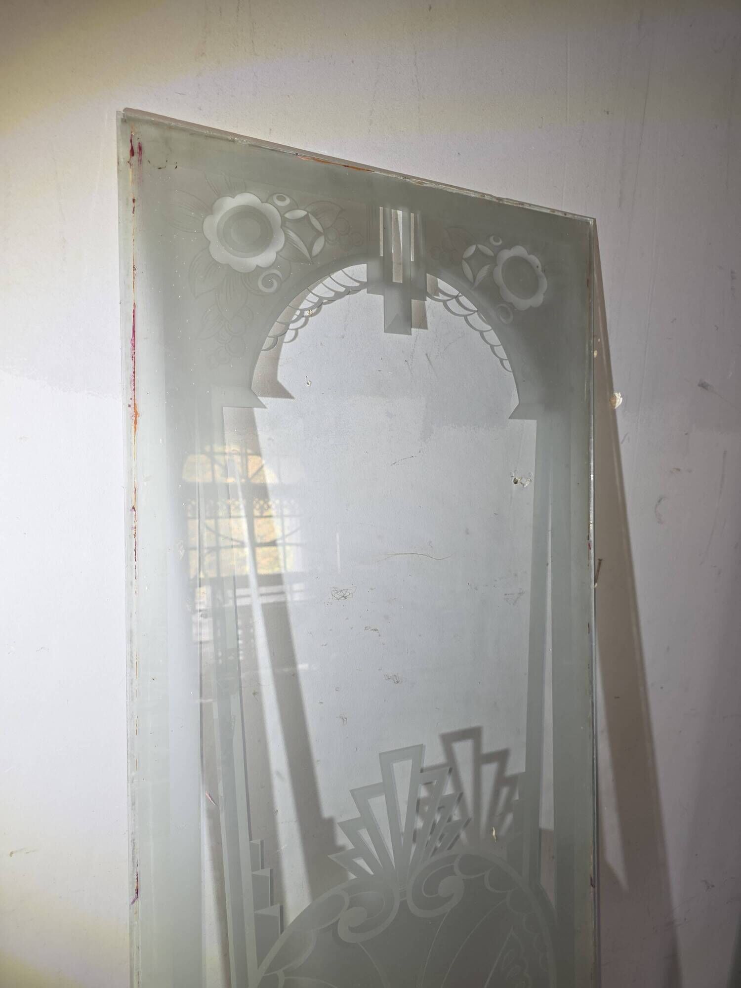Art Deco engraved glass door panel