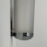 Vintage tubular Art Deco wall light, chrome metal, frosted glass, France, 1930.