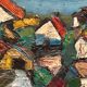 Original Swedish Oil on Panel – "Village Scene (Thick Impasto)" – Signed – Vintage and Framed