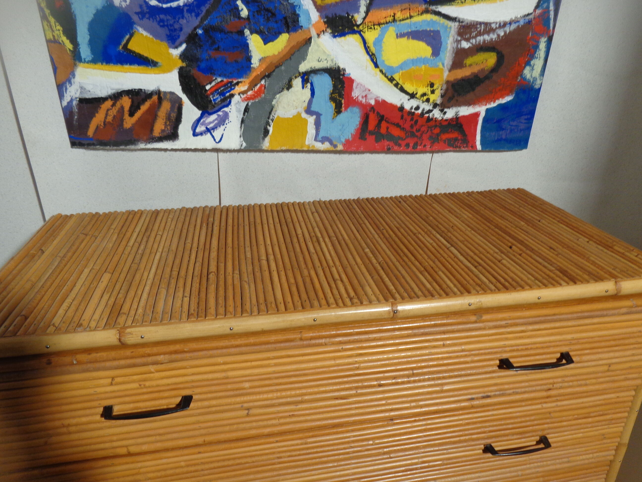 Bamboo and rattan chest of drawers  of the 60s