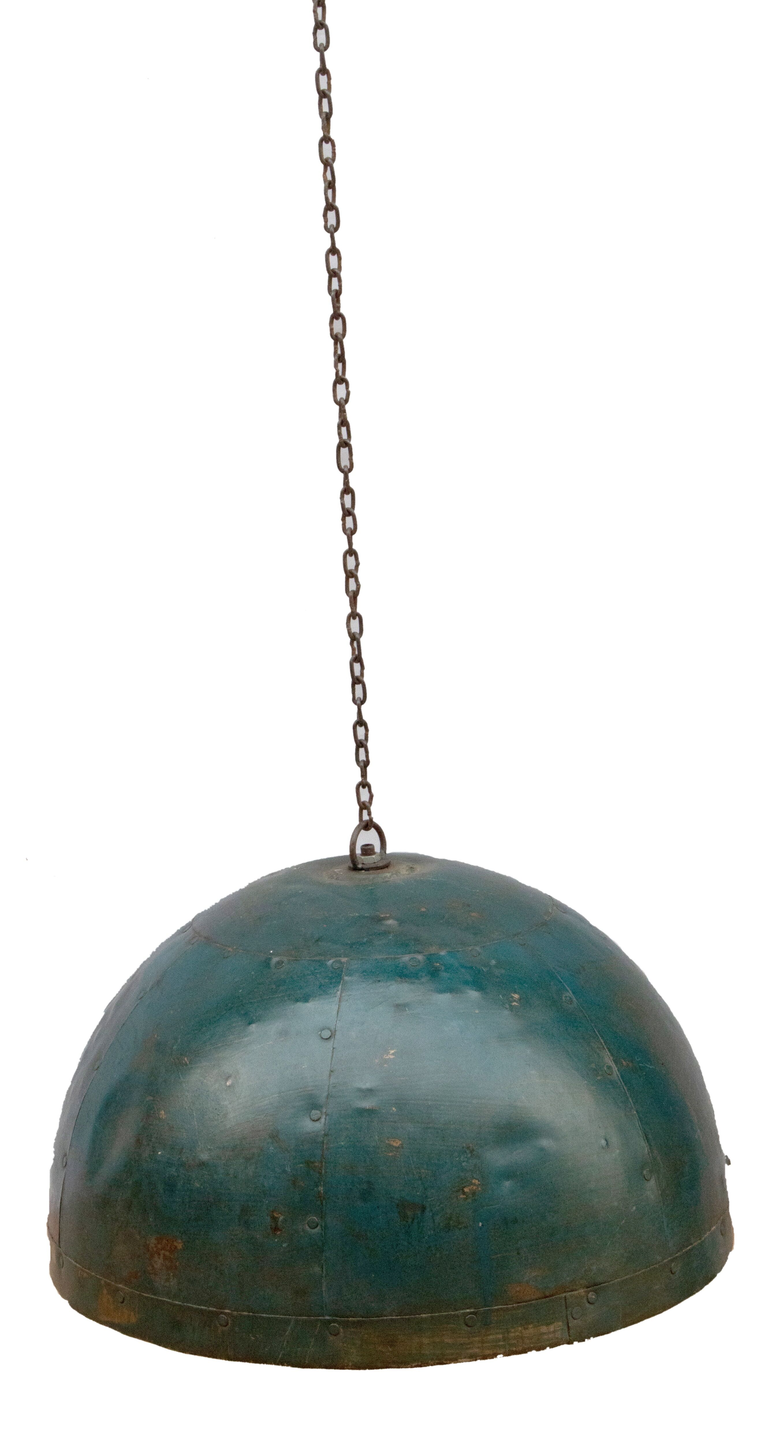 Metal hanging lamp with its original blue-green colour