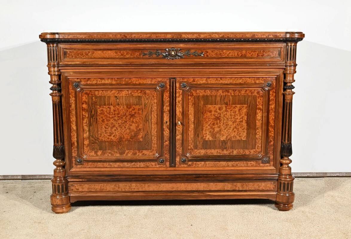 Commode Buffet in Amboyna Burl and Rosewood, Louis XVI style – 2nd Part 19th