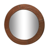 Mirror 1970 frame copper plate hammer and studded on wood 62x62 glass 45x45