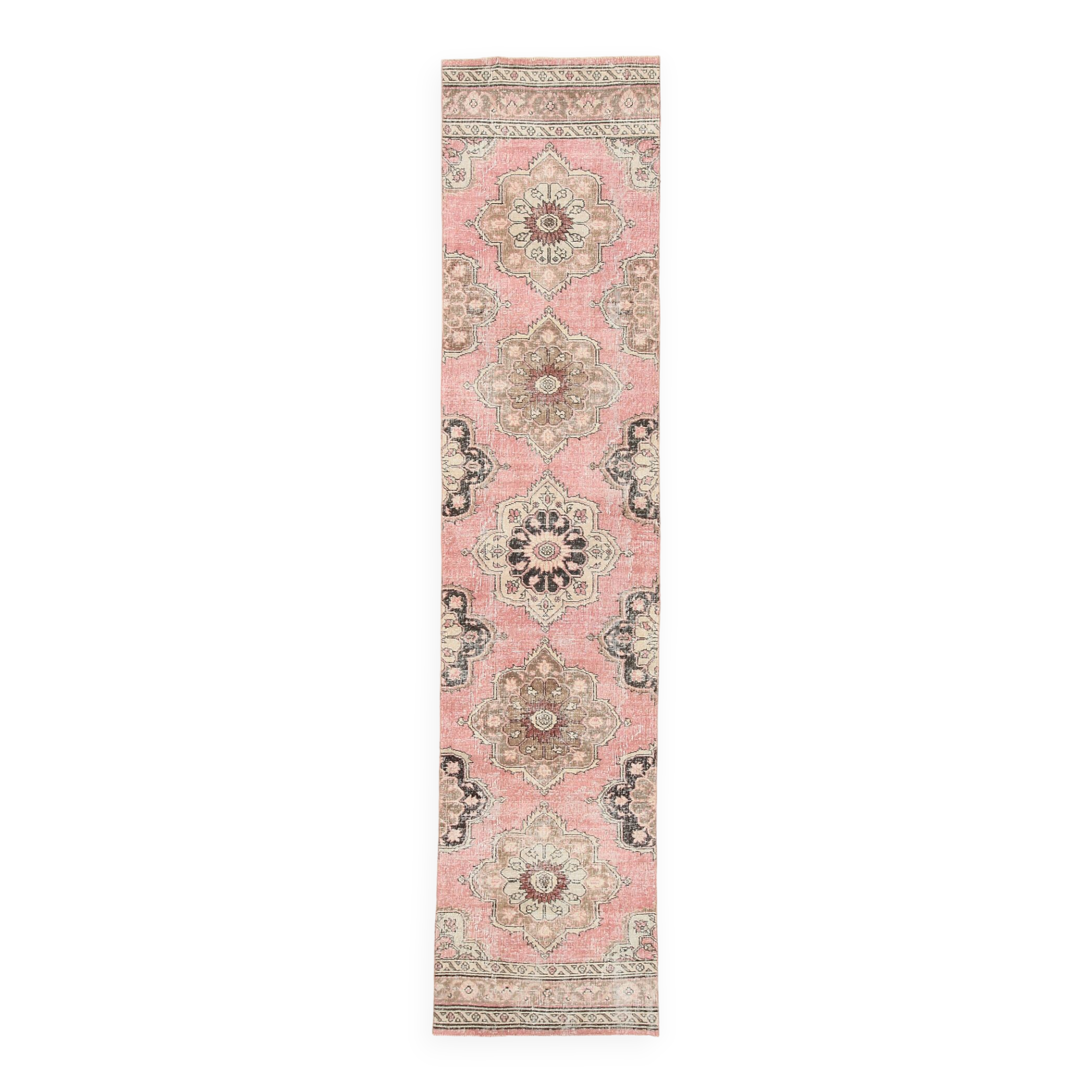 3x12 Pink Dark Blue Oriental Vintage Runner Rug