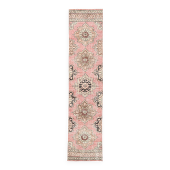 Tapis de couloir oriental vintage rose bleu foncé 3 x 12