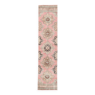 Tapis de couloir oriental vintage rose bleu foncé 3 x 12