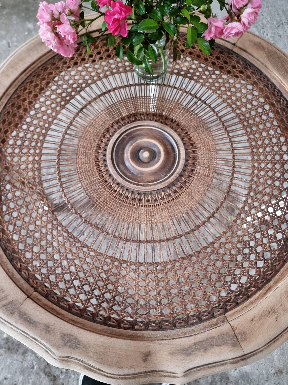 Round cane coffee table