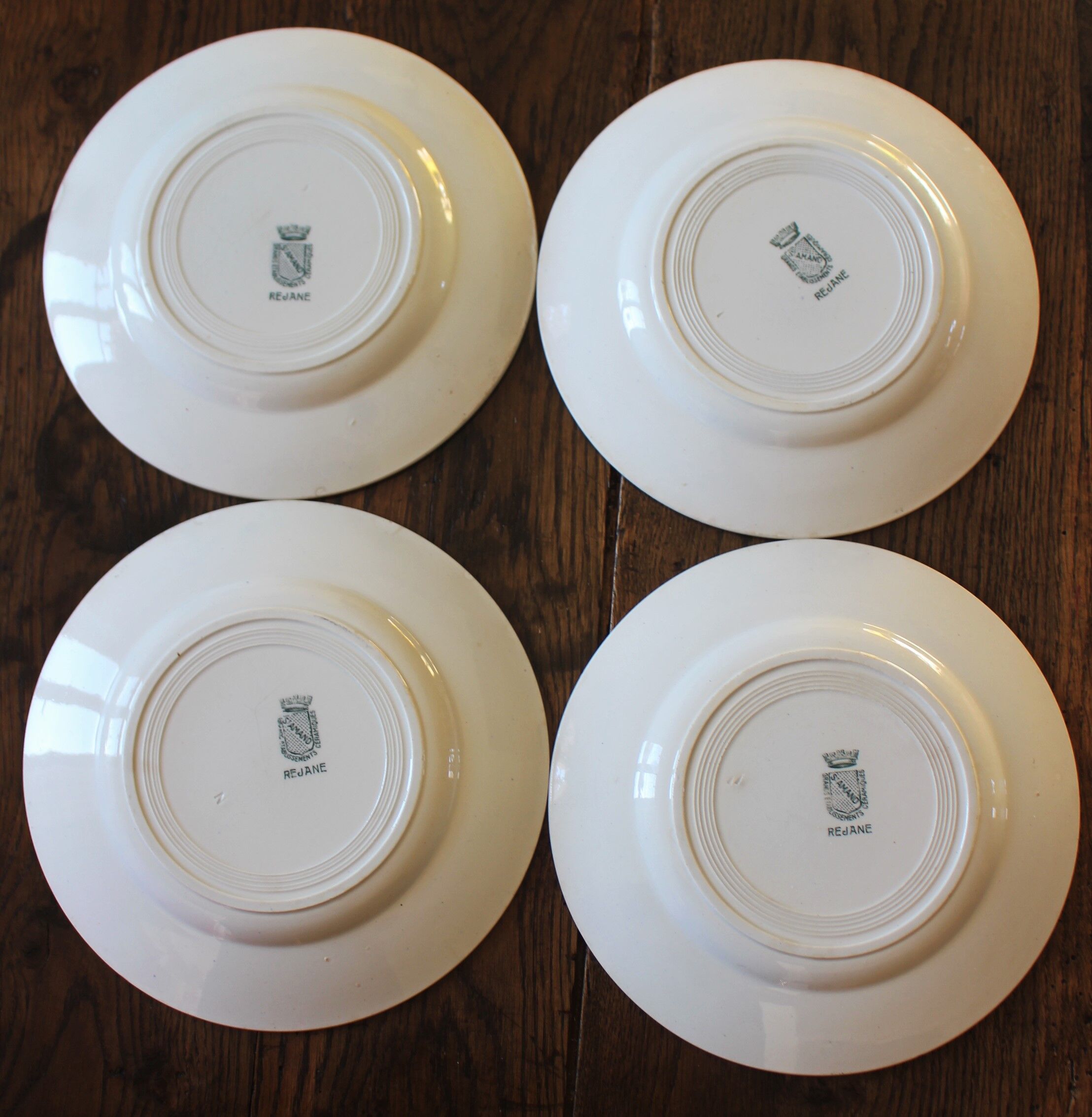 Lot 4 assiettes plates vert feuillage Réjane Saint Amand