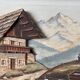 Painting hsp bas relief mountain snow chalet signed f. raugel circa 1950/60