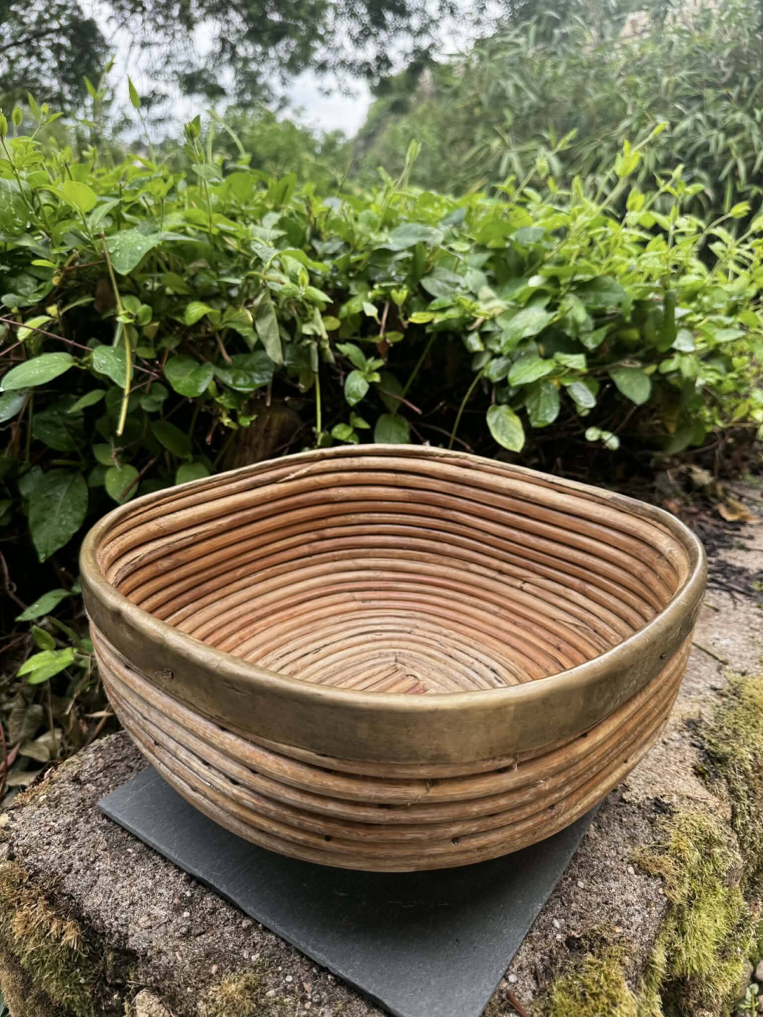 Large wicker and brass basket by Gabriella Crespi from the 1960s.