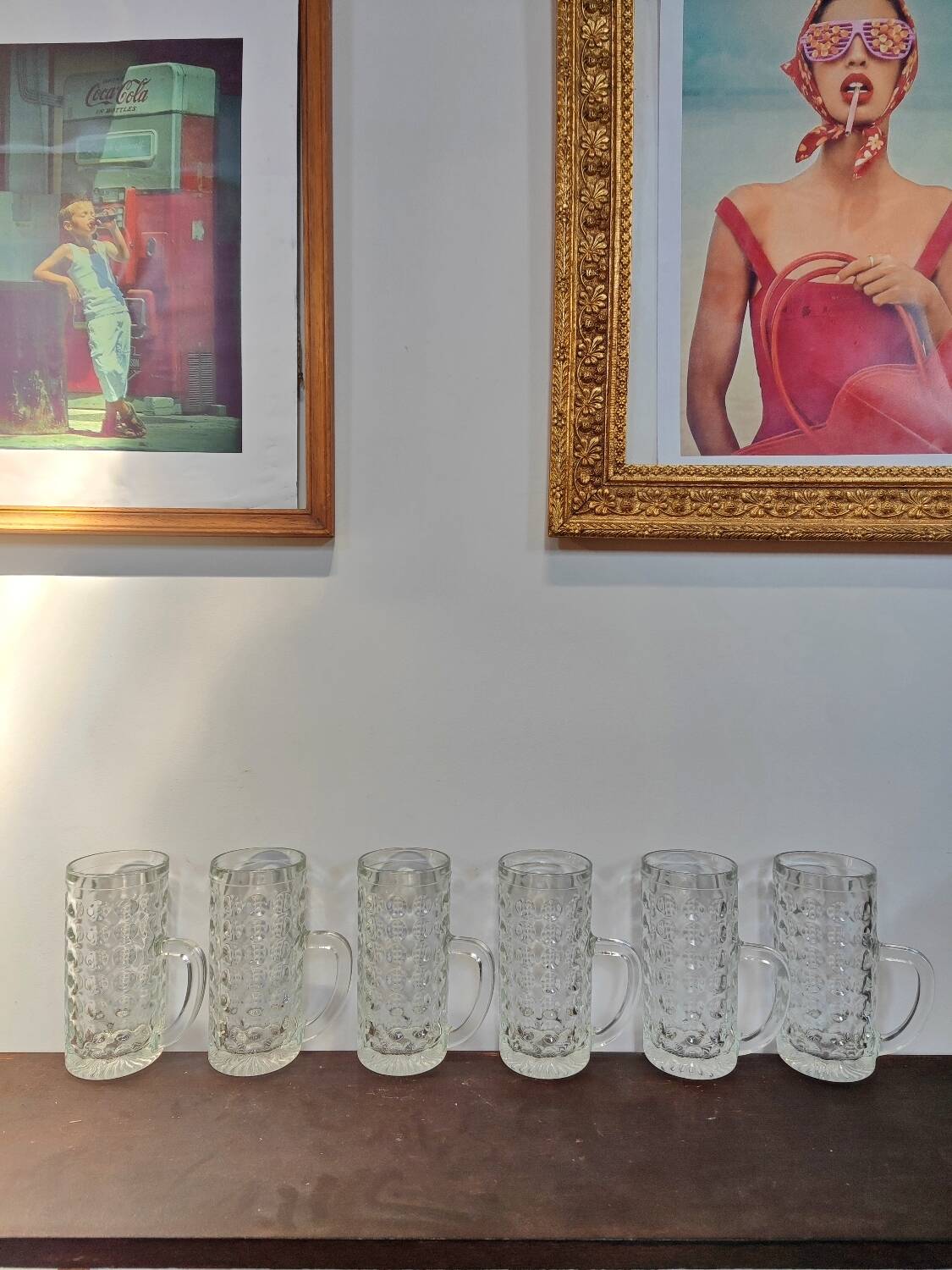 Vintage molded glass beer mugs or juice glasses with handle