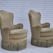 1970s, pair of Danish armchairs, original condition, green furniture velour.